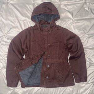 MAGELLAN Outdoors Jacket Women’s M Brown Fleece Lined Zip Button Hooded Pockets